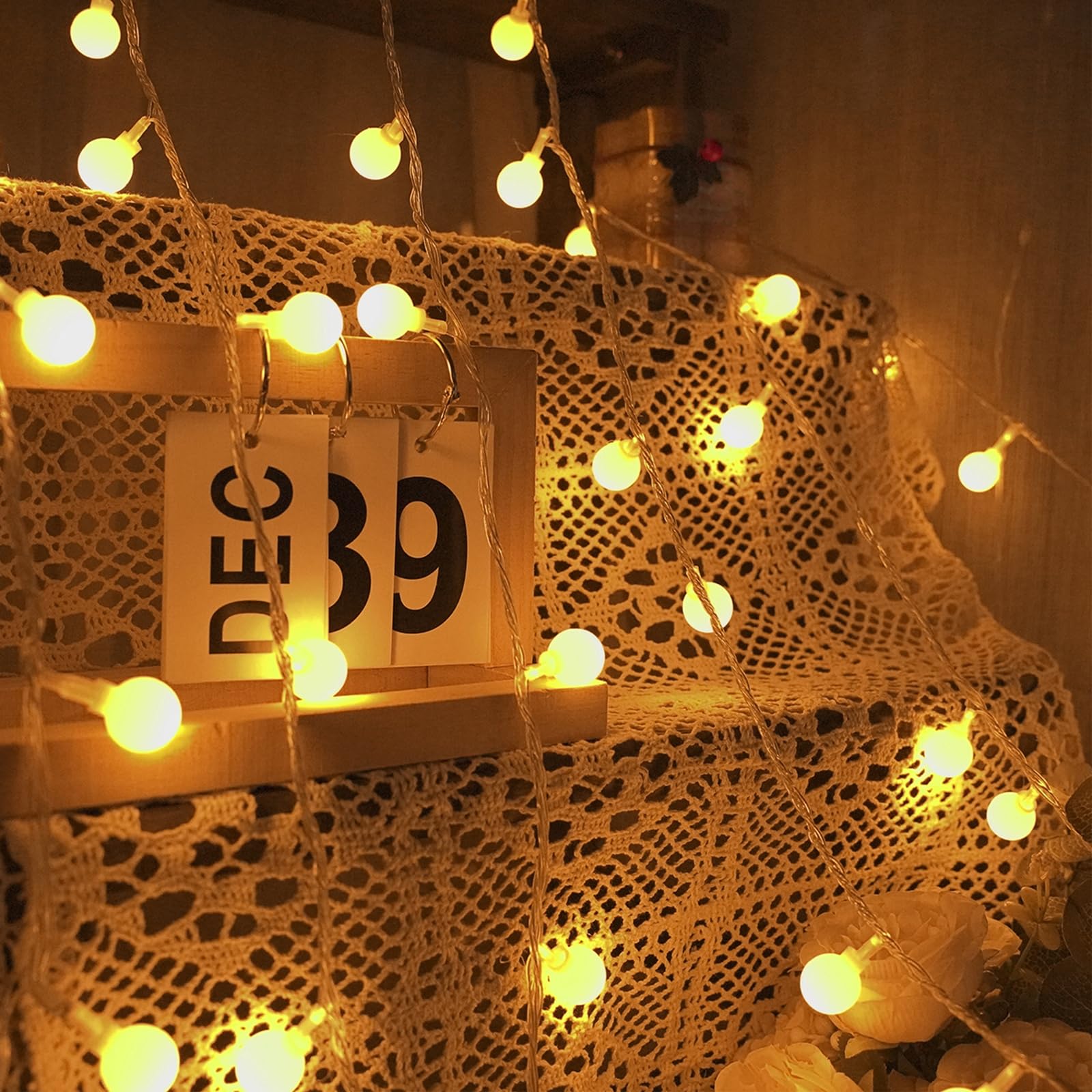 ENLACE Łańcuch świetlny do wnętrz, 6 m, 40 diod LED, ciepła biel, zasilanie USB, łańcuch świetlny na wesele, imprezę, Boże Narodzenie, balkon, kemping, do użytku wewnątrz i na zewnątrz