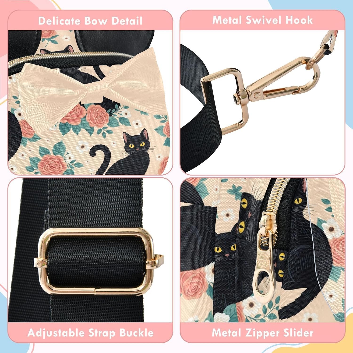 Sinestour Cat Flower Kids Crossbody Bags for Girls, 3.1x7.5x5.7 Inches | Crossbody Fanny Pack, Toddler Purse, Cute Sling Belt Bag with Ears, 2L Small Shoulder Chest Bag for Travel