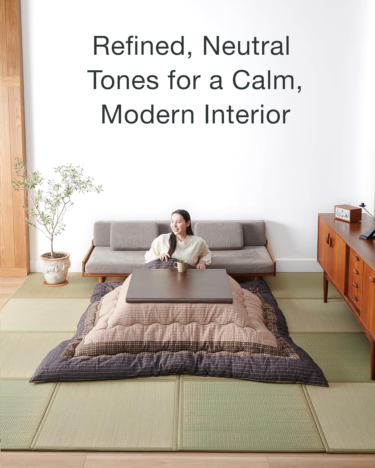 FULI Japanese Kotatsu Blanket, Warm Quilted Kotatsu Futon Comforter, 100% Cotton Top, Made in Japan, 81x96 in / 205x245 cm Rectangle (Brown)