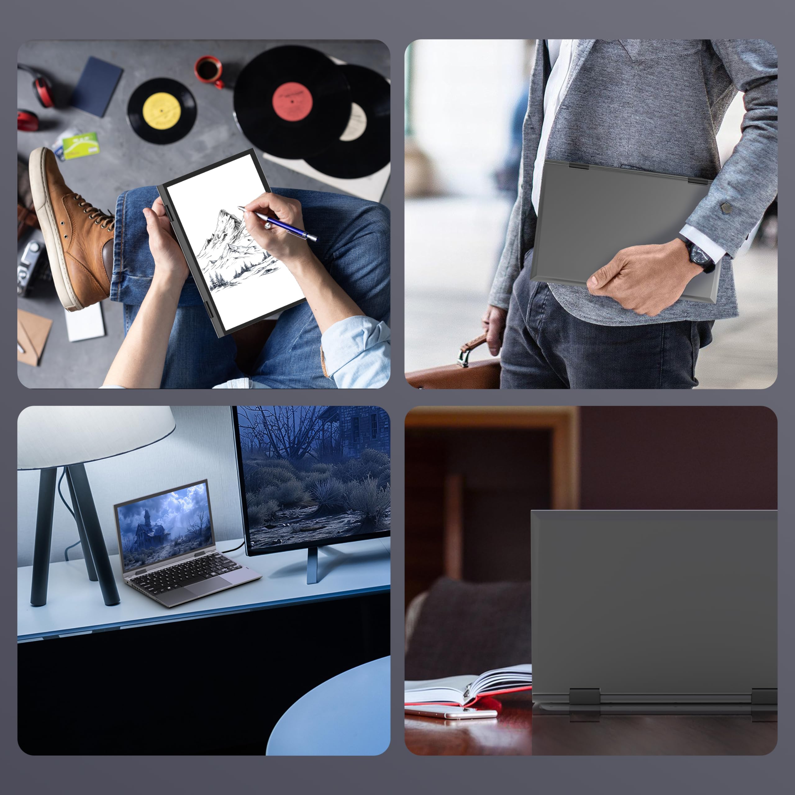 Amita PC Portable Convertible 11 Pouces Tactile 2-en-1 FHD N95 12 Gén 16 Go RAM DDR5 M.2 SSD Écran Pivotant 360° Clavier Rétroéclairé TypeC 450 Go
