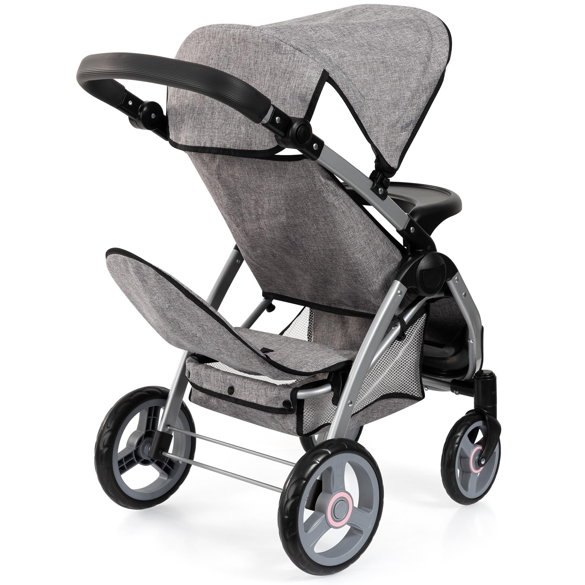 Bayer Design Dolls: Twin Star Stroller - Grey, Pink, Butterfly - Seats 2 Dolls Up to 18