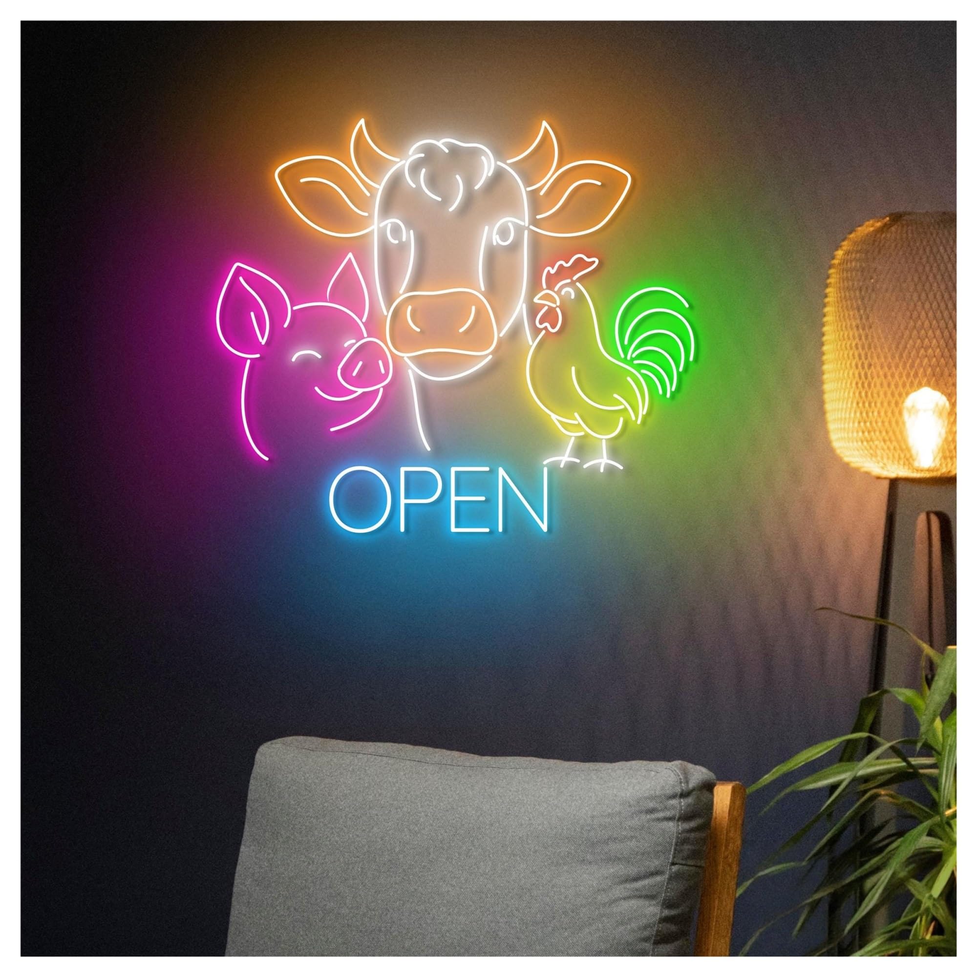 Néon Enseignes lumineuses Decor Enseigne Néon Ouverte, Idéale Pour Une Boucherie, Décoration Murale Avec Variateur D'intensité, 50cm