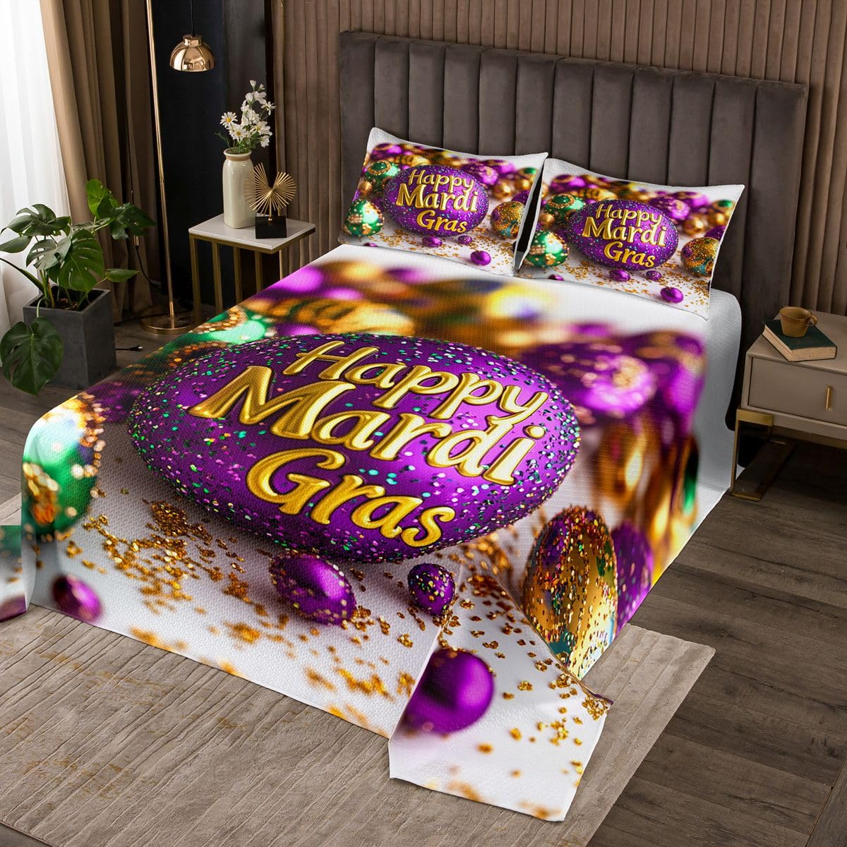Amazon.com: Erosebridal Mardi Gras Quilt Set King Glitter Purple