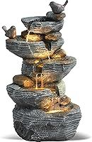 Grepatio 5-Tier Cascading Rock Water Fountain with 4 LED Lights - Outdoor Waterfall for Garden Patio Yard Deck
