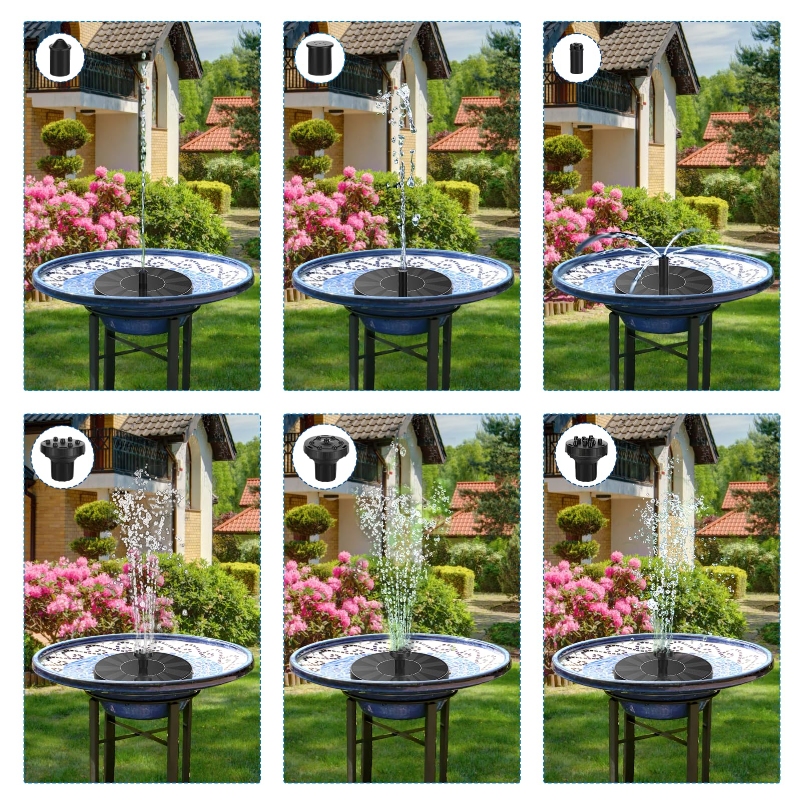 Auauraintt Pompa Solare per Fontana,Fontana Solare da Giardino Esterno,Fontana Pompa Solare da Giardino,con 6 Ugelli,per acquario,piscina,stagno,uccelli（1W）