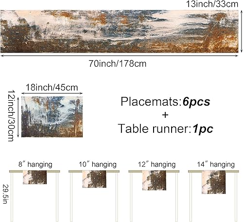 Miniatura 10 de Juego de 6 manteles individuales y manteles individuales de color marrón óxido, metal abstracto colorido, acero, hierro, manchas oxidadas, juego de