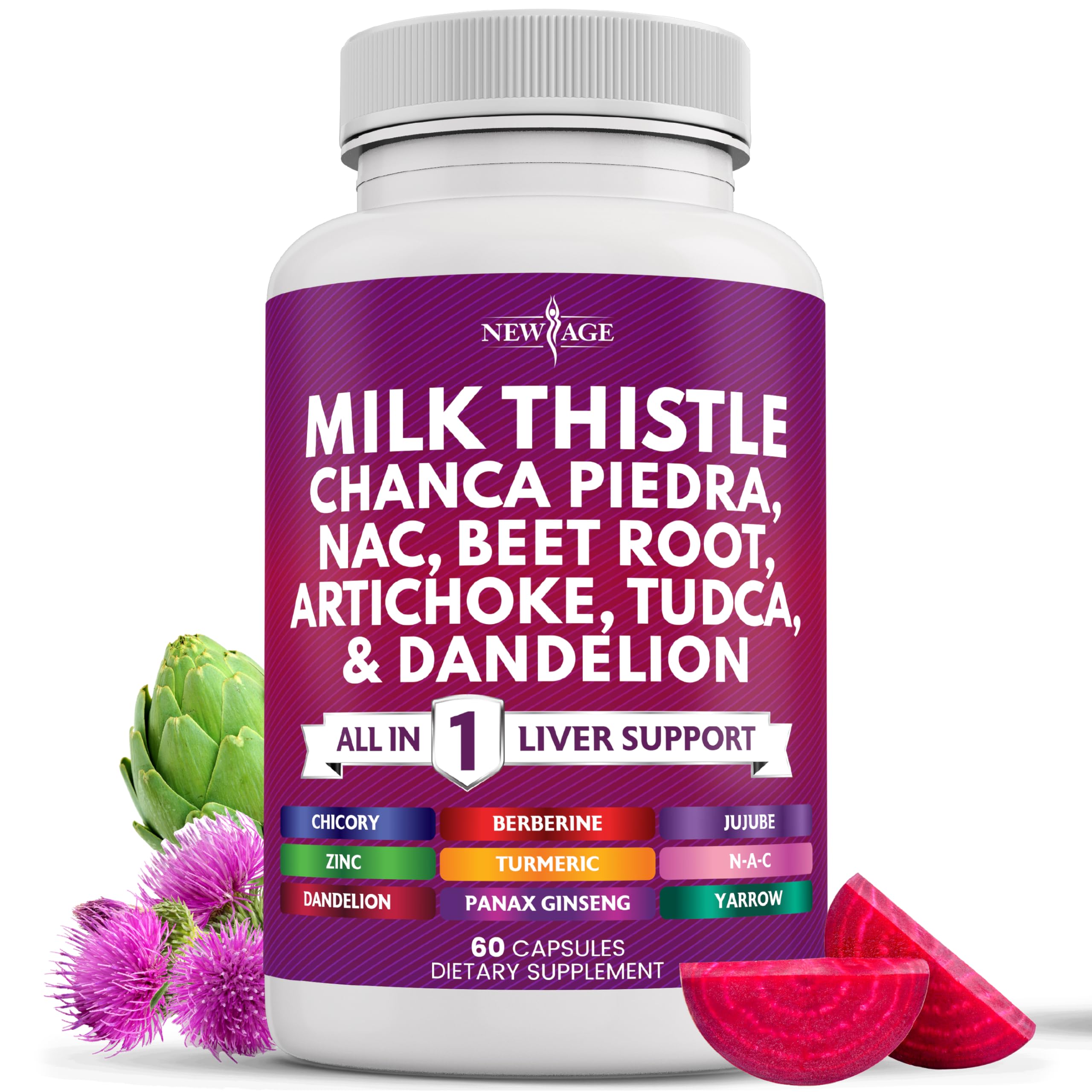 NEW AGE Milk Thistle NAC Chanca Piedra Beet Root Artichoke Dandelion Root Astragalus - Plus TUDCA & Ginger - 120 Count — Amazon image 10