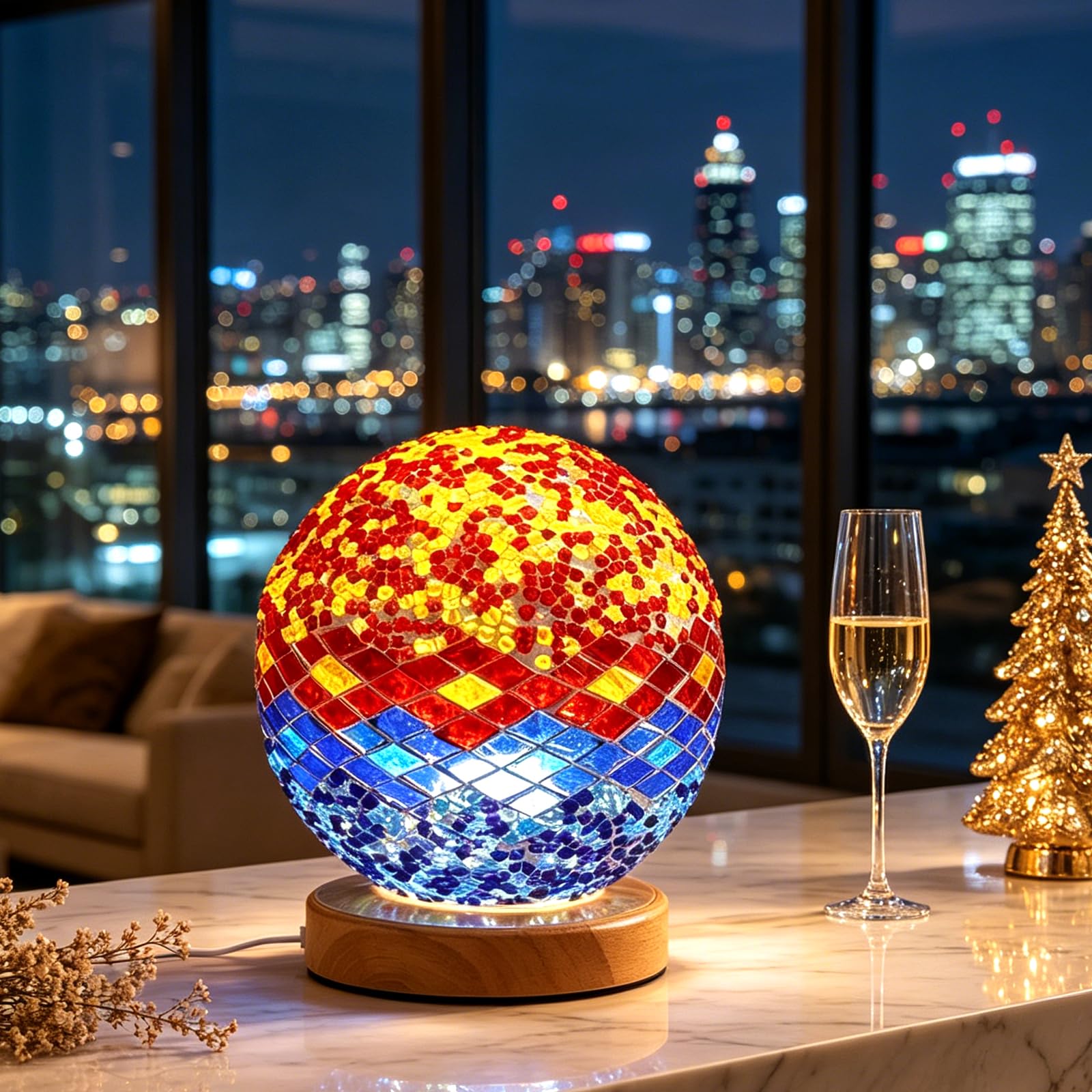 shulovehua Mediterranean Mosaic Table Lamp Tiffany Style Lights USB Power Dimmable Ambient Lighting Spa Corner/Massage Room Decor Colored Coastal Restaurant Bedroom Bedside Lamp (5V 4.72"*5.31")