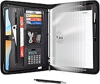 Vista 1 de Organizador de Portafolio Eshow - Carpeta de 3 Anillas con Cremallera, Portafolio de Negocios de Cuero Vegano con Bloc de Notas Incluye 10