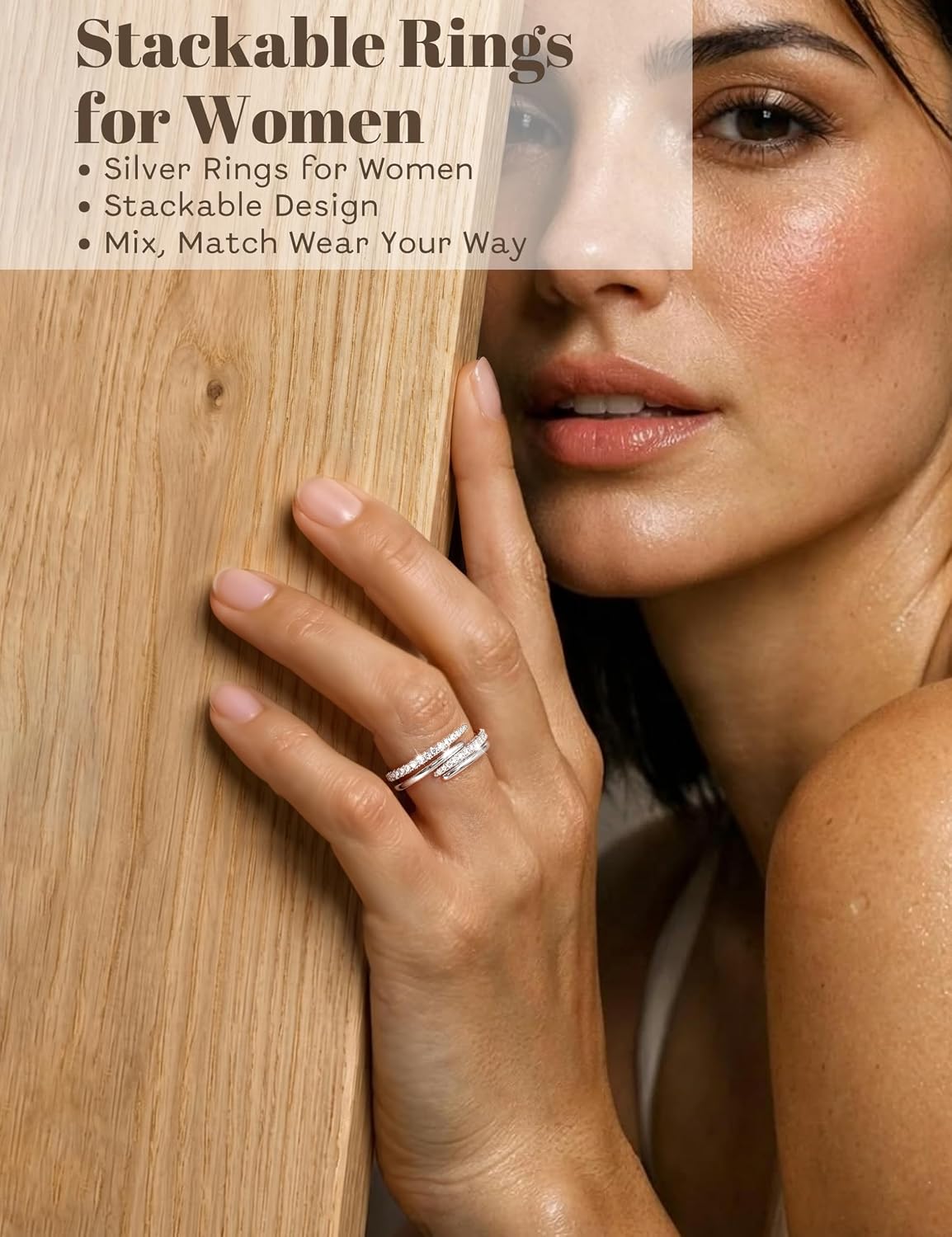 Sllaiss 14K Gold Plated Rings for Women Non Tarnish Stackable Rings Set Adjustable Open Thumb Ring Minimalist Cubic Zirconia Eternity Ring Anniversary Engagement Wedding Bands Ring Set
