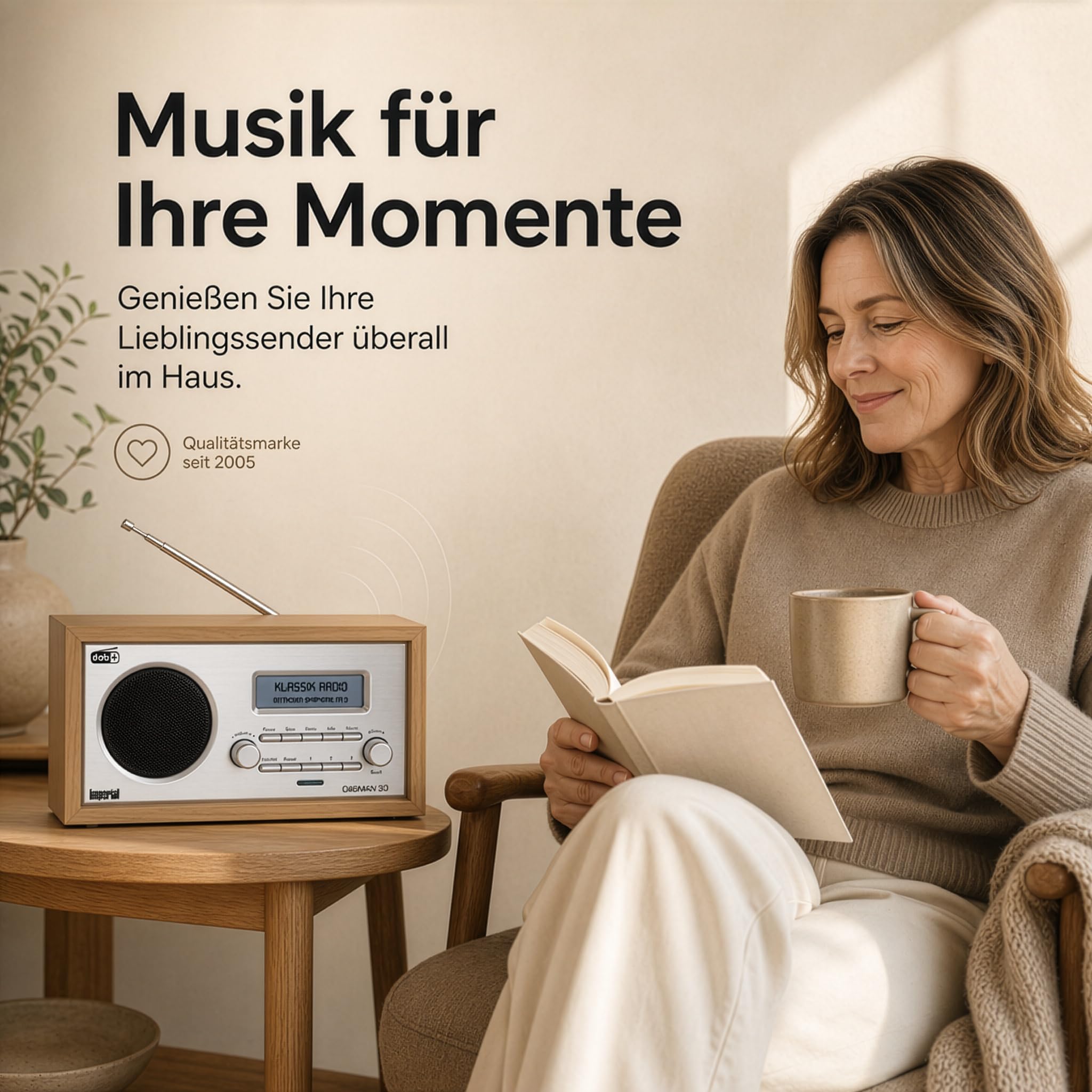 Imperial 22-130-00 Dabman 30 - DAB+ Radio, DAB Plus Radio, Küchenradio, Mini Radio Dab, Badradio Digitalradio (DAB+/DAB/UKW, Aux In, inkl. Netzteil) braun