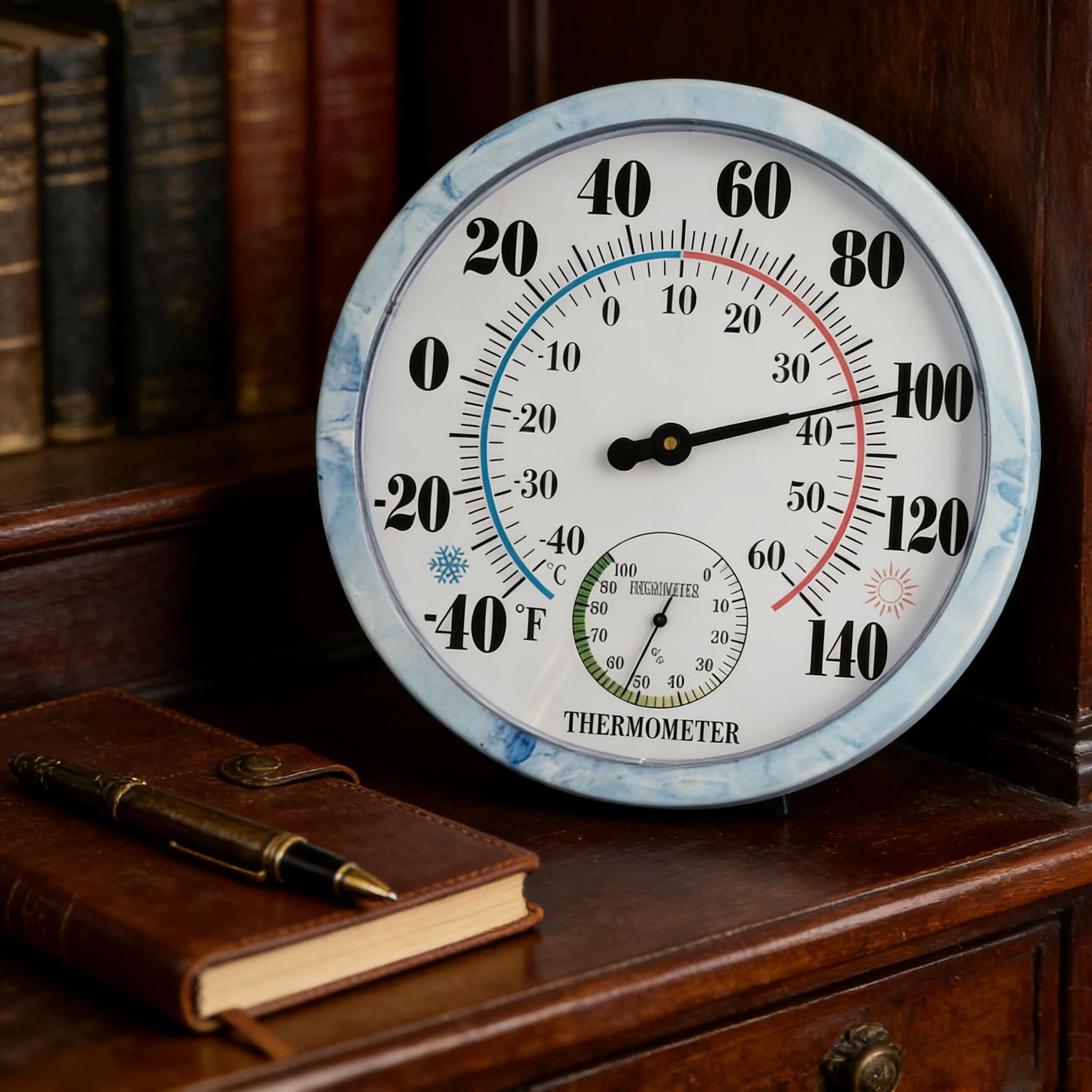 QTengCX 10 Inch Analog Indoor Outdoor Thermometer with Hygrometer, Waterproof Wall Thermometer for Patio, Garden, Garage, House