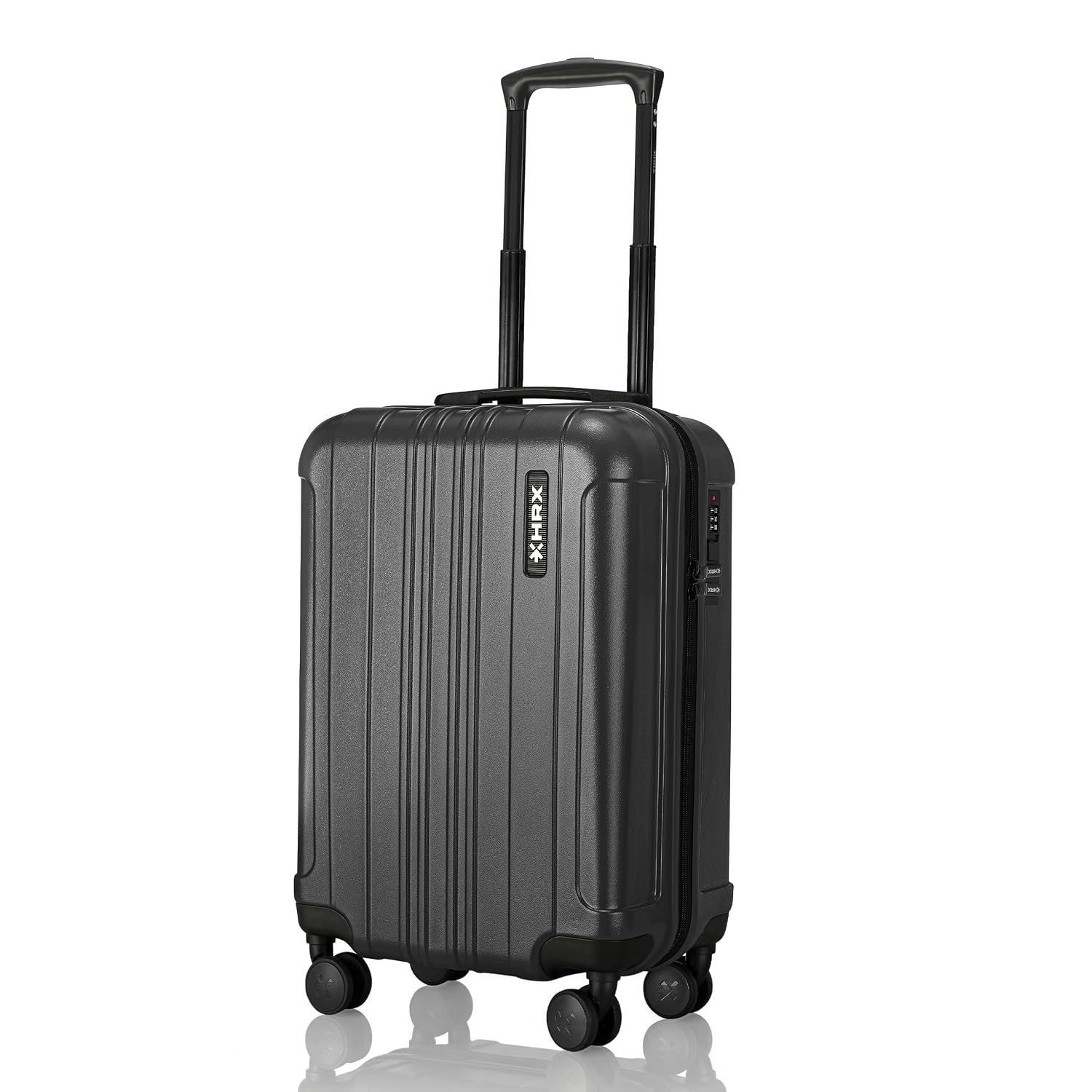 HRX Force Cabin Size Charcoal Grey Polycarbonate Hard Shell Suitcase - Premium Travel Trolley Bag with 8 Spinner Wheels, Number Lock & Water Resistant Body HRX Force Cabin Size Charcoal Grey Polycarbonate Hard Shell Suitcase - Premium Travel Trolley Bag with 8 Spinner Wheels, Number Lock & Water Resistant Body