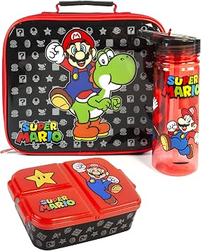 Super Mario Nintendo Kids Lunch Box Set Yoshi Food Bag BPA Free Water Bottle Snack Pot School Lunch Containers