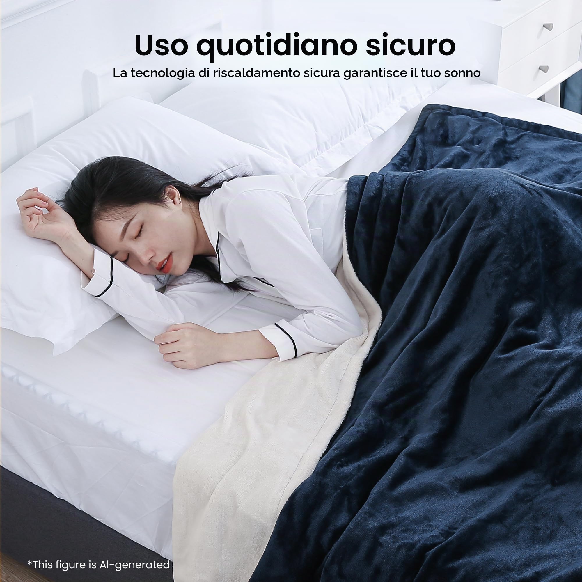 CURECURE Coperta Elettrica Riscaldante 180x130 cm, Termocoperta con 4 Livelli di Calore, Spegnimento Automatico 10H, Coperta Grande in Flanella Morbida per Letto e Divano, Blu