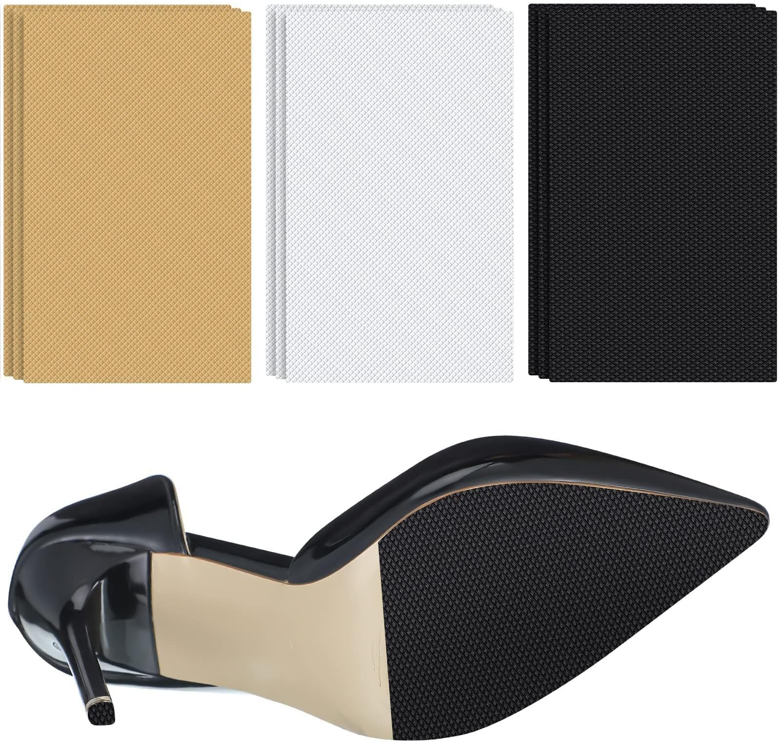 Nonslip Shoe Pads, 15 Pcs Self Adhesive Pads Anti Slip Shoe Grip Sticker Shoe Sole Protectors for High Heels, Rubber Silicone Resistant High Heels Shoe Sole Cover (5.1 x 3.15 x 0.04 Inch)