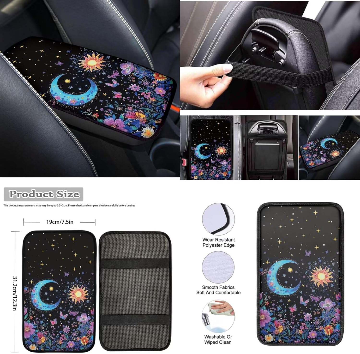 Gothic Moon 13 Pack Car Seat Covers Full Set with Steering Wheel Accessories Car Seat Belt Cover Arm Rest Cover Car Cup Coasters Universal Fit for Most Cars,SUVs