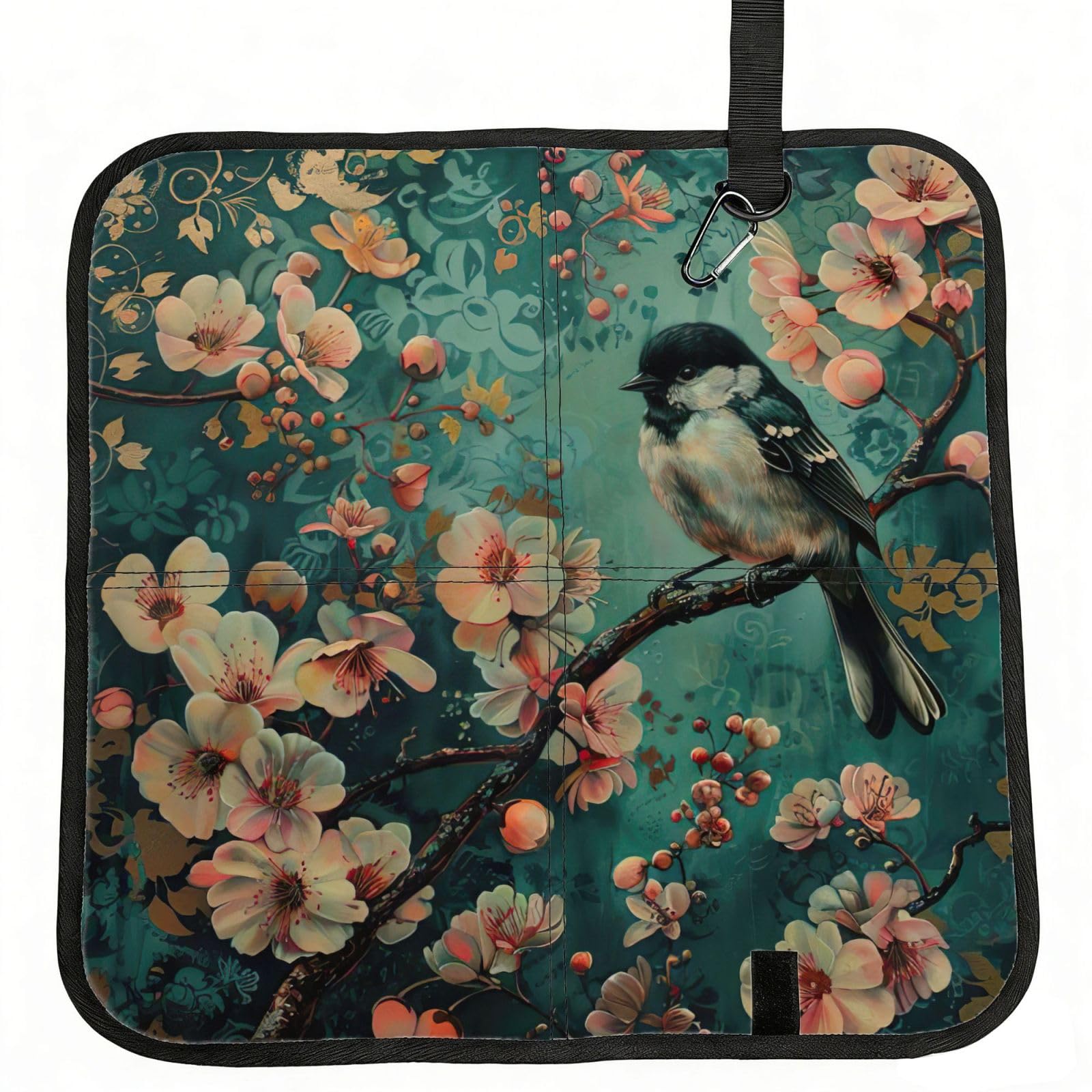 DIEzig Flower and Bird Art Printed Compact Foldable Sitting Pad Oxford Base, Portable Cushion for Fishing Sports Events