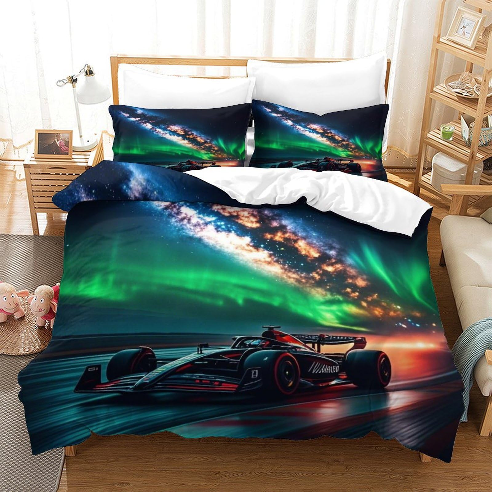 XiaopangXY Formula Racing Luxe Comforter Cover Hidden Zipper Duvet Cover Set with Pillowcases Bedding Set Soft Microfiber Racing Car Quilt Cover Set for Kids & Adults Double（200x200cm）