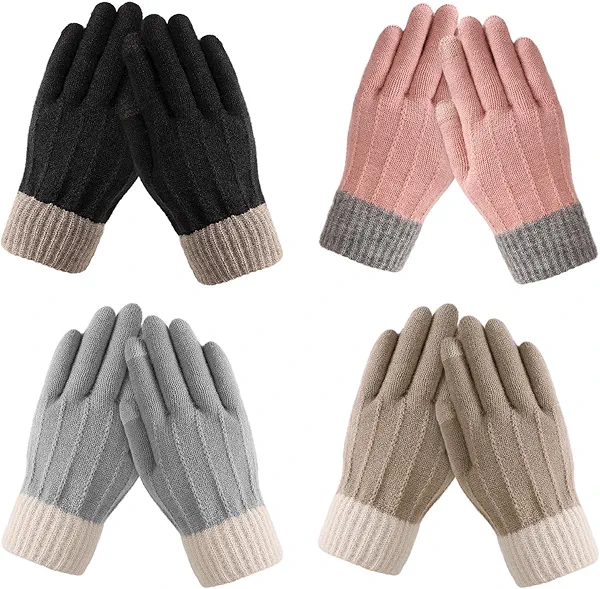 Clothirily 4 Pairs Winter Gloves for Women - Stretchy Touchscreen Winter Gloves, Soft Warm Women's Knit Glove for Cold Weather