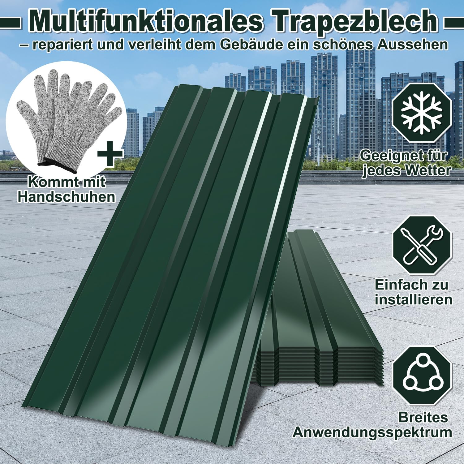 Trapezblech Profilblech 115×45 cm Set Grün 6,21 m² Dachblech Stahl 0,25 mm Dachplatten