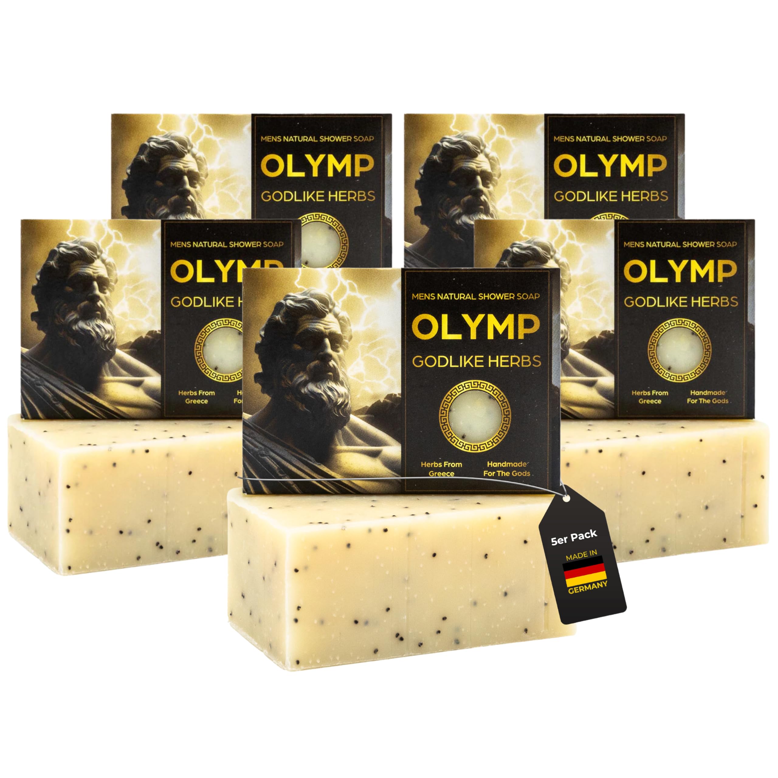 MEDUNA Peeling-Seife Olymp Godlike 5 x 100g - feste Naturseife - Handmade Soap Pflegeseife - Körperseife für alle Hauttypen - Bio-Kokosöl & Shea Butter Männerpflege - Made in Germany