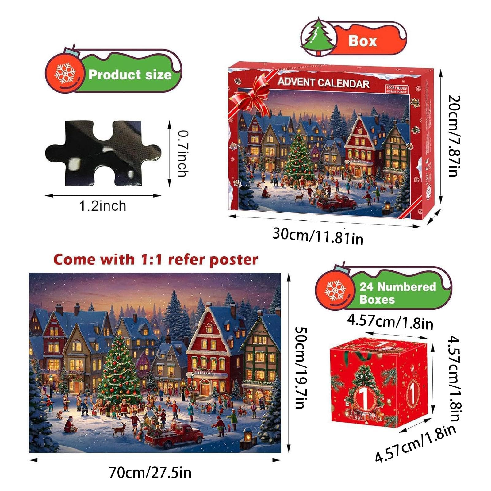 Puzzle Adventskalender 2025 Mit 24 Boxen, 1008 Teile Weihnachtsmotiv – Countdown Für Erwachsene & Familien