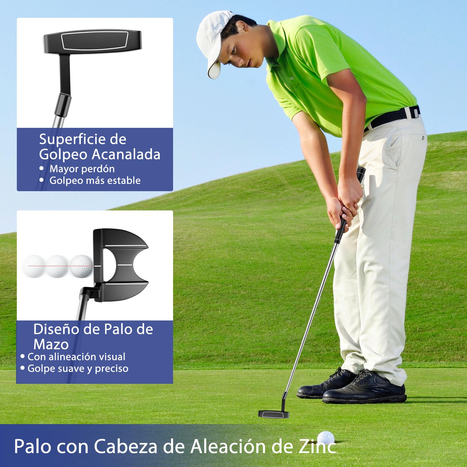 COSTWAY Juego Completo de Palos de Golf de 9 Piezas para Hombre, Driver De Aleación, Madera de Calle 3#, Híbrido 4#, Hierros 6#, 7#, 8#, 9# Y P#, Putter y Fundas para Cabeza