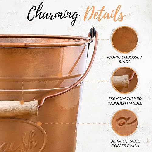 Miniatura 3 de Autumn Alley Cubo de basura de baño de granja, cubo de basura de cobre con mango de madera para baño rústico, dormitorio, oficina, cocina,