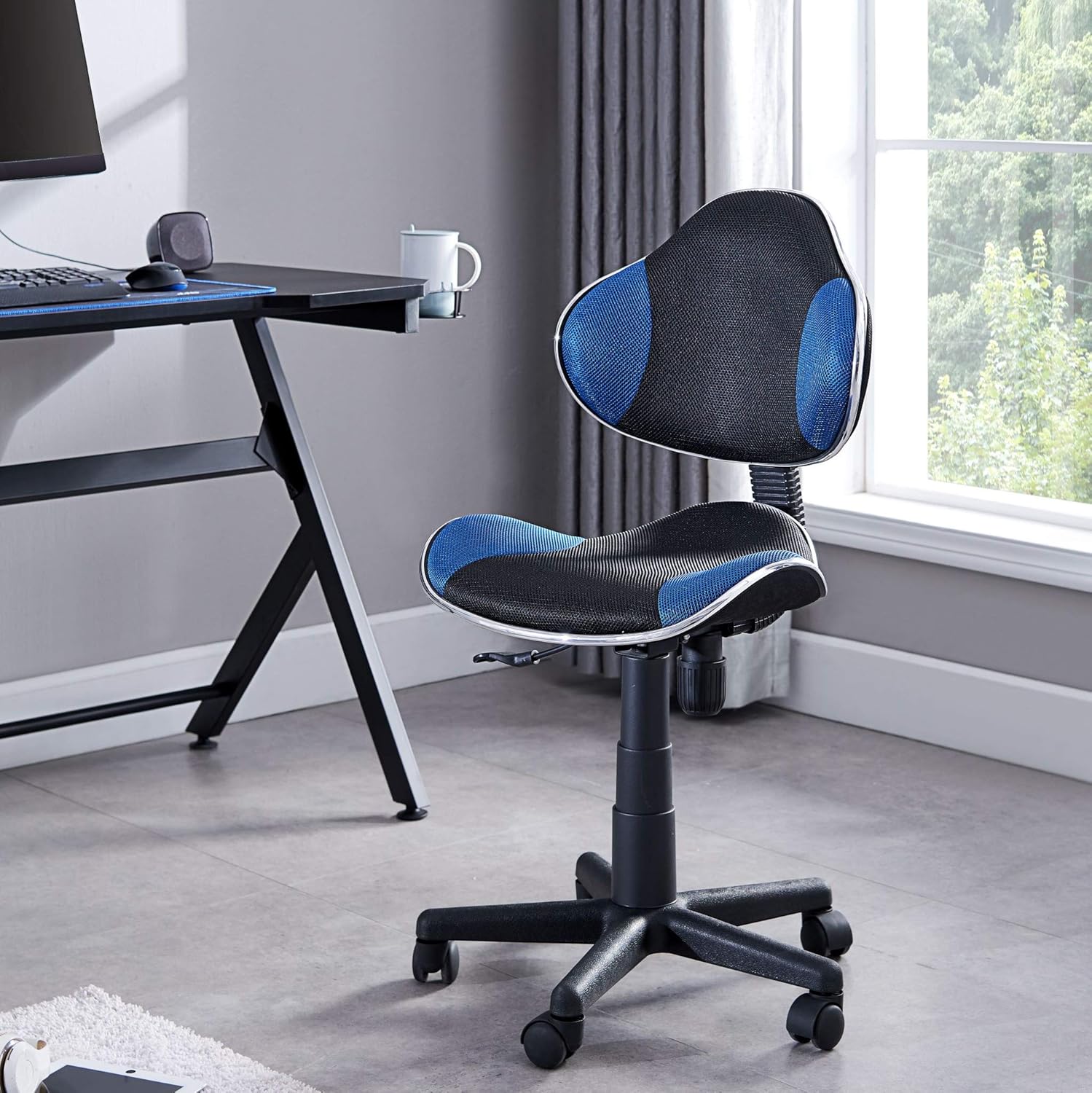 Best Deal 🛒 Home Office Low Back Computer Executive Chair by JJS, Ergonomic Mesh Chair with Extra Large Base and Pads, Black/Blue