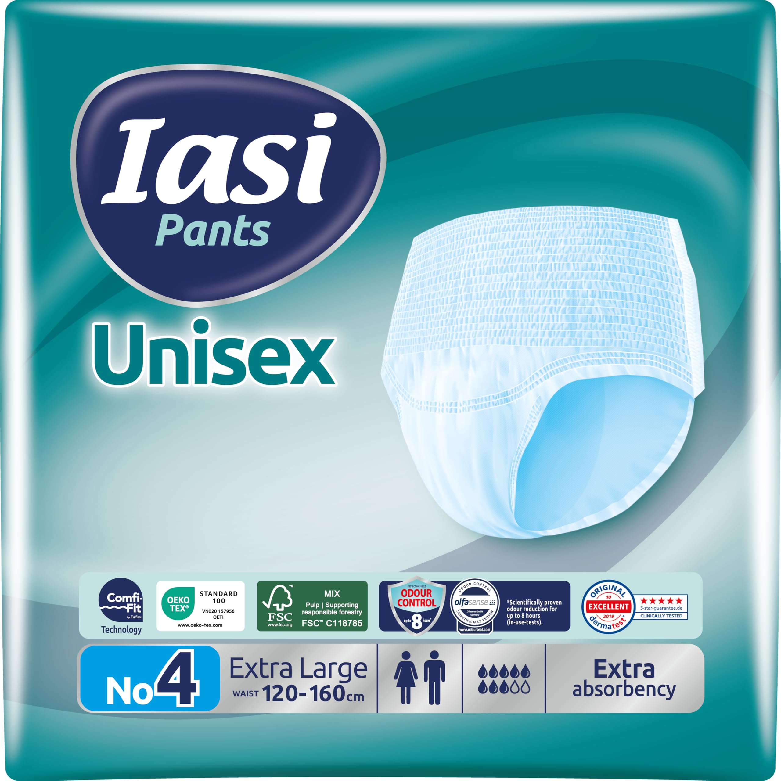 IASI Unisex High Protection Pants, 10 Disposable Absorbent Underpants, Extra Absorbency, Size XL, 10 Units