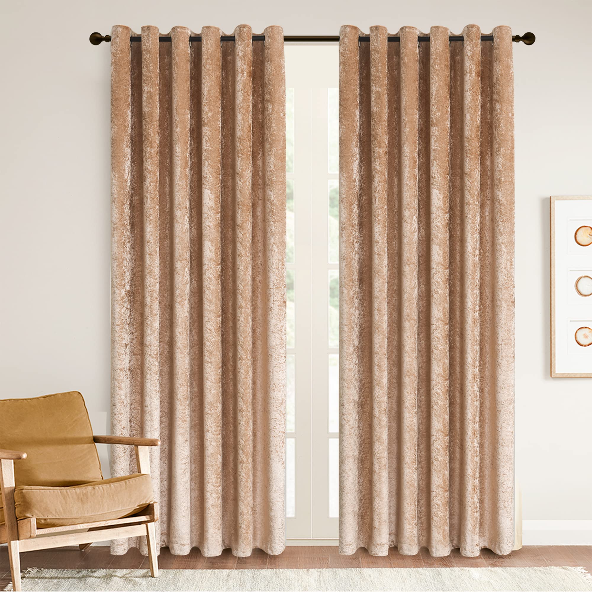 Black Horse Surrey Luxurious Crushed Velvet Eyelet Curtains – Fully Lined Window Panels for a Luxurious Finish- Champagne 66" x 54"