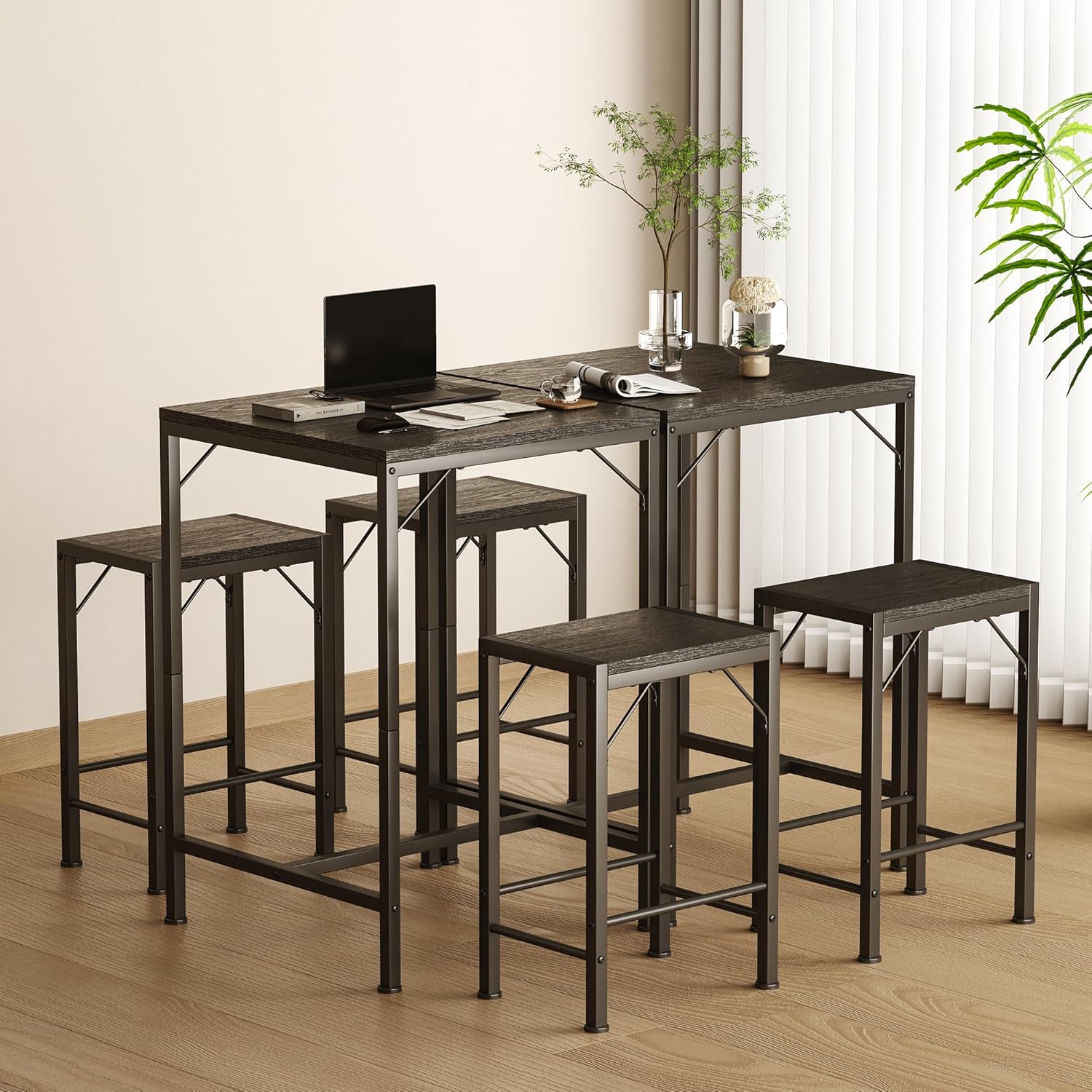 Homeiju Bar Table and Chairs Set, Square Bar Table with 2 Stools, Space-Saving Dining Pub Set for 2, Perfect for Kitchen, Breakfast Nook, Living Room & Small Spaces