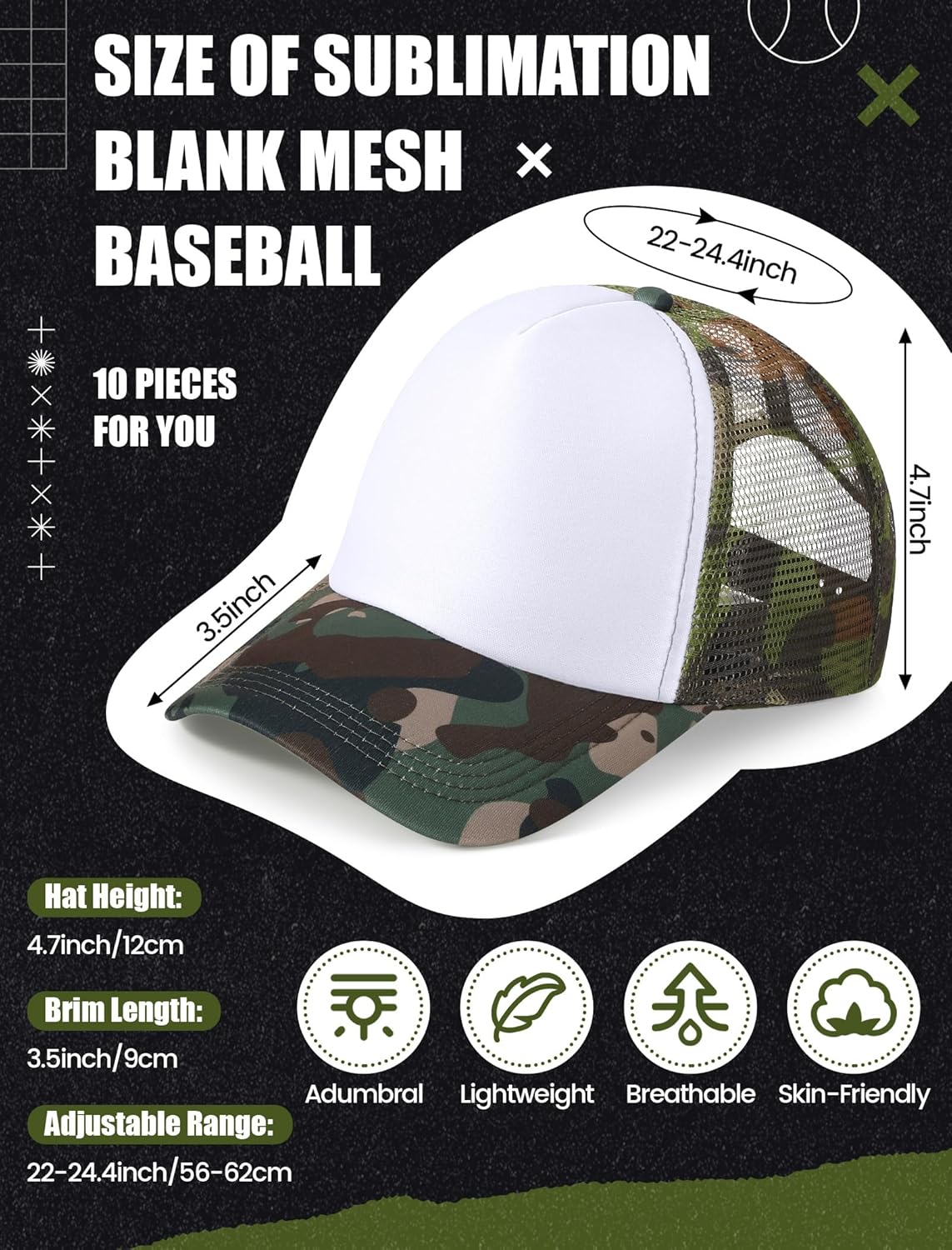 10 Pcs Sublimation Blank Trucker Hats Bulk Mesh Baseball Cap Polyester Mesh Trucker Hat for Men and Women - Image 2