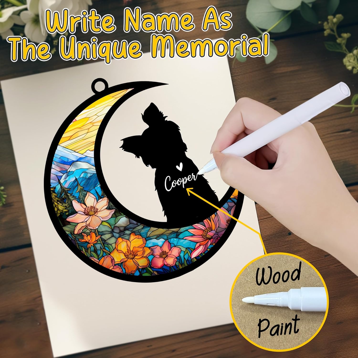 Yorkshire Terrier Memorial Suncatcher, Personalized Dog Memorial Gift with Name & Date, Tribute Remembrance for Yorkie Dog Lovers, Hanging Window and Car Ornament
