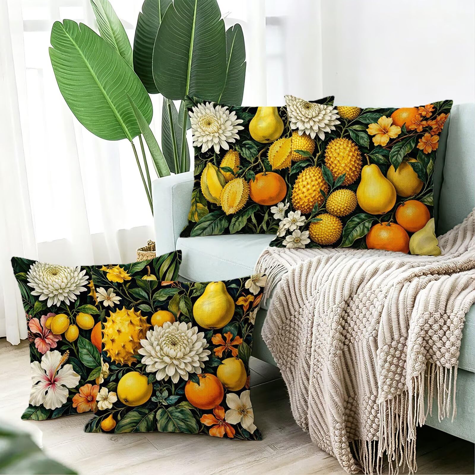 Cojines Exterior Amarillo Funda Almohada 45x45cm Juego de 4, Cod-482