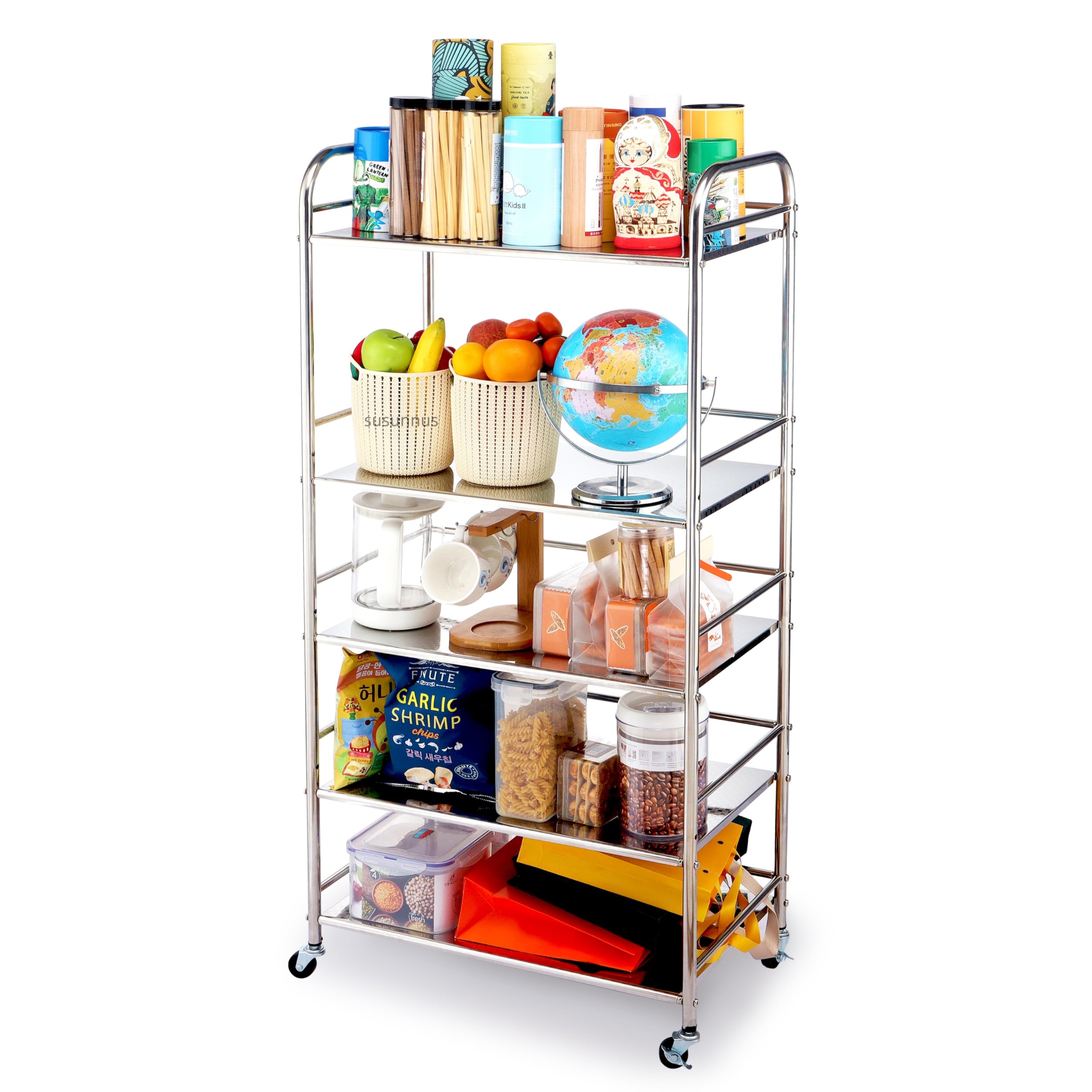 susunnus Stainless Steel Cart,Movable,5 Tier,for Kitchen,Living Room
