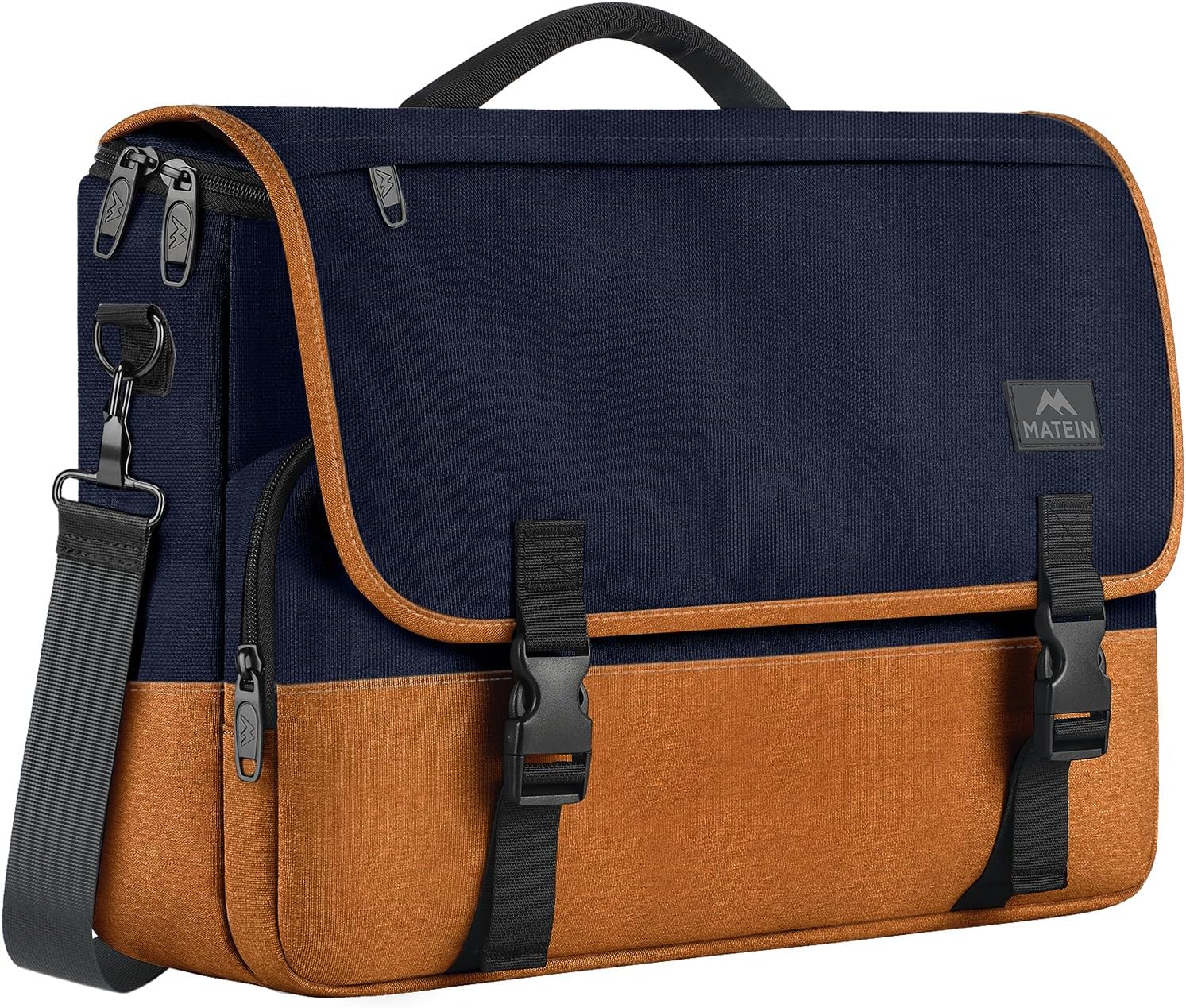 MATEIN 15.6 inch Laptop Bag, Briefcases Lightweight Men's Messenger Bag with Shoulder Strap, Large Water Resistant Crossbody Satchel Computer Case for College Work, Blue & Brown