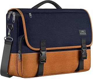 MATEIN MATEIN 15.6 inch Laptop Bag, Briefcases Lightweight Men's Messenger Bag with Shoulder Strap, Large Water Resistant Crossbody Satchel Computer Case for College Work, Blue & Brown