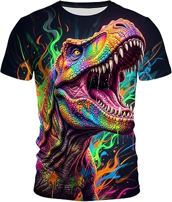 Mens T-Rex Dinosaur Graphic T-Shirt, Crew Neck Short Sleeve Summer Casual Tee