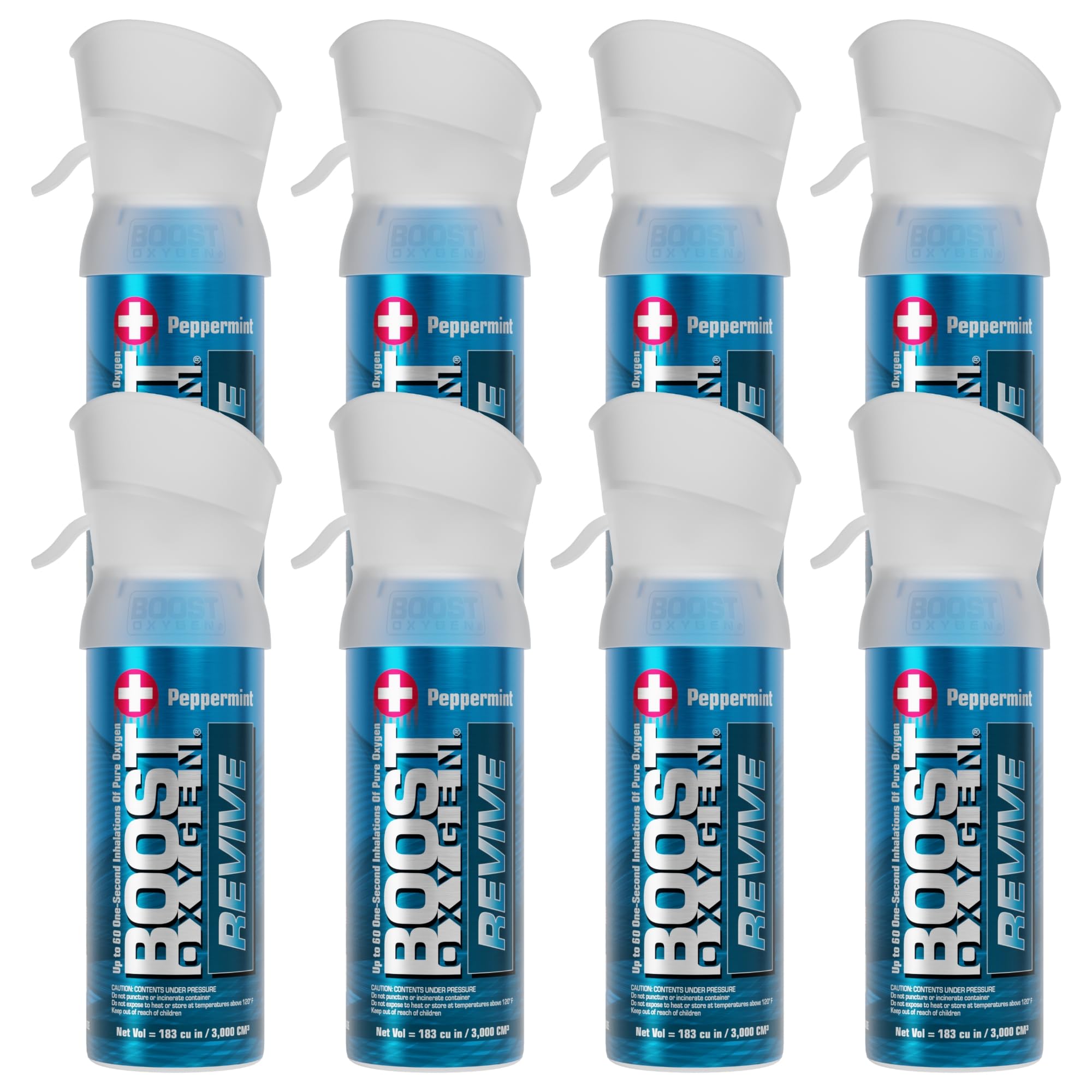 Boost Oxygen Pocket Size REVIVE Peppermint Aroma 3 Liter Canister | All-Natural Resiratory Support for Aerobic Recovery, Altitude, Performance and Health (8 Pack)
