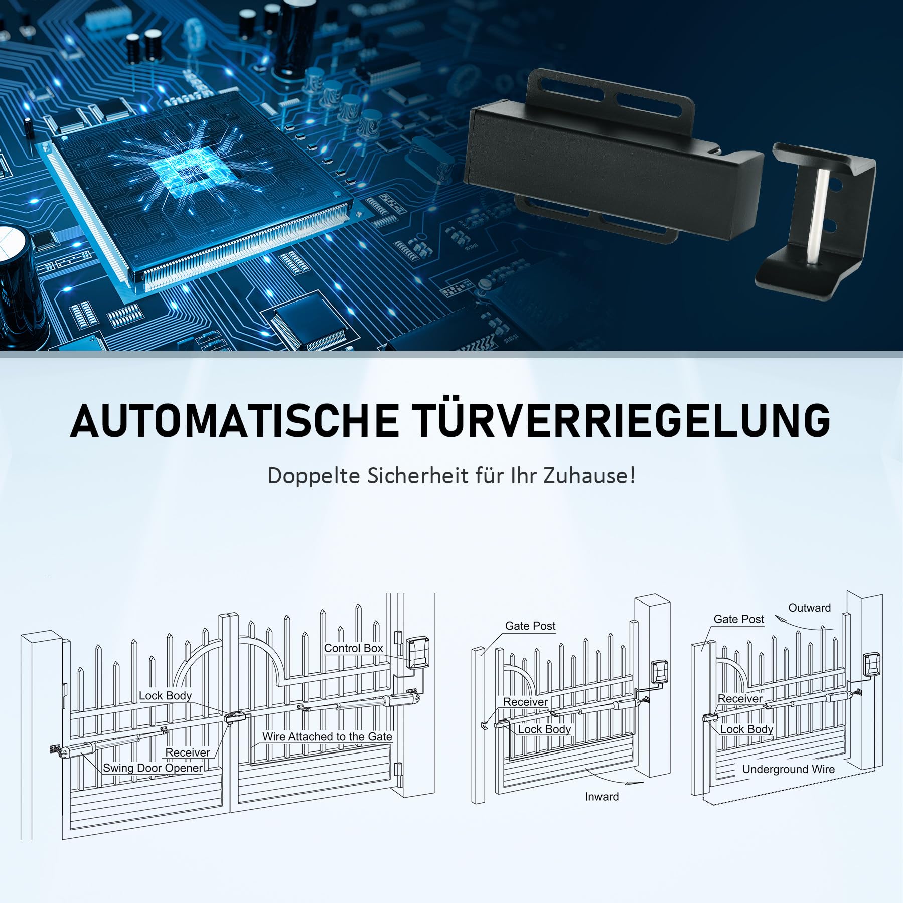 CO-Z Smartes Hoftorschloss für Drehtorantrieb Flügeltorantrieb, Schlüsselloses ET24 Funk-Sicherheitstorschloss für den Außenbereich, Elektrische Türverriegelung, Zugangskontrolle Sicherheitsschloss