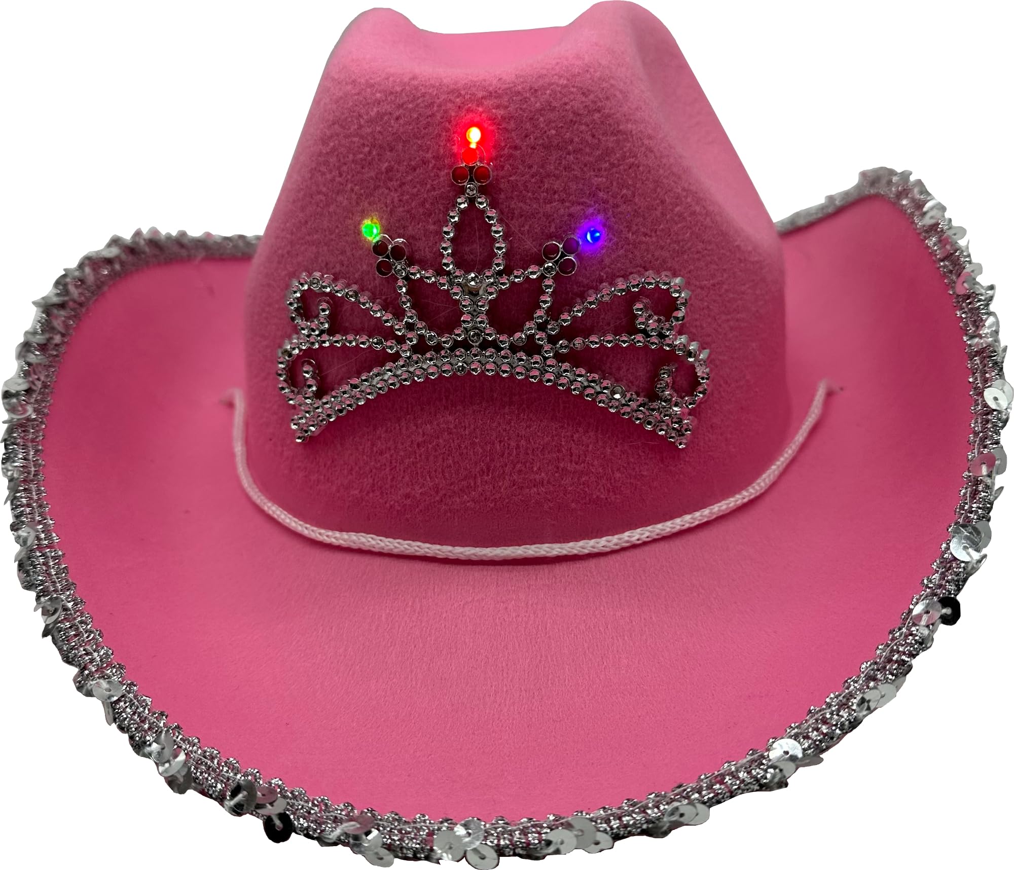Studio Halloween Adult's Light Pink Cowboy Hat And Tiara With Party Wire EL Light Up Sequin Trim