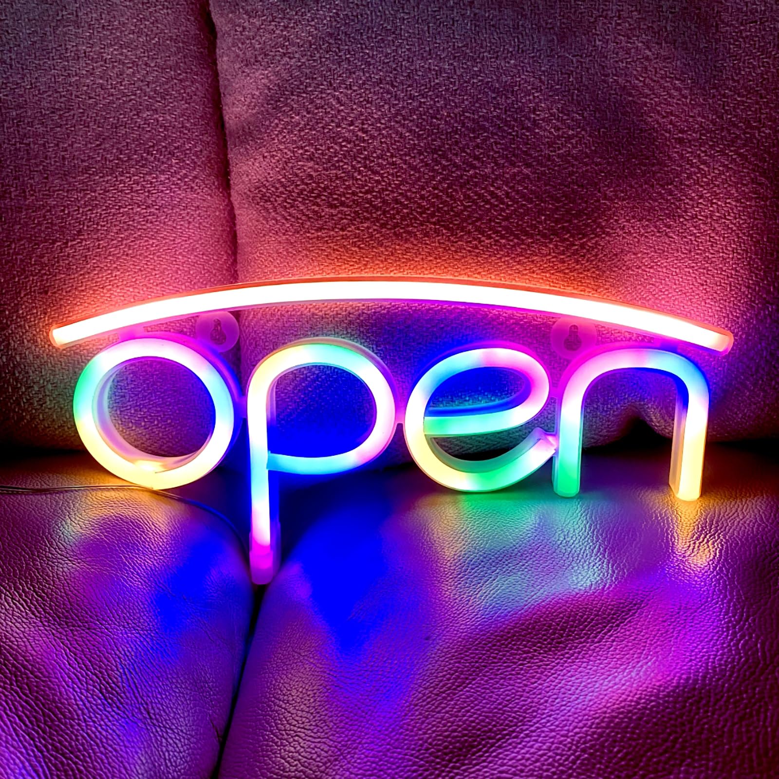 HFHungkeong OPEN Neon Sign LED Night Light for Restauraut Bar Salon Hotel Store Movie Theatre Cafe Club Bank Wall Window Decoration USB Powered(Coral Pink and Lower Colorful RGB) — image 1