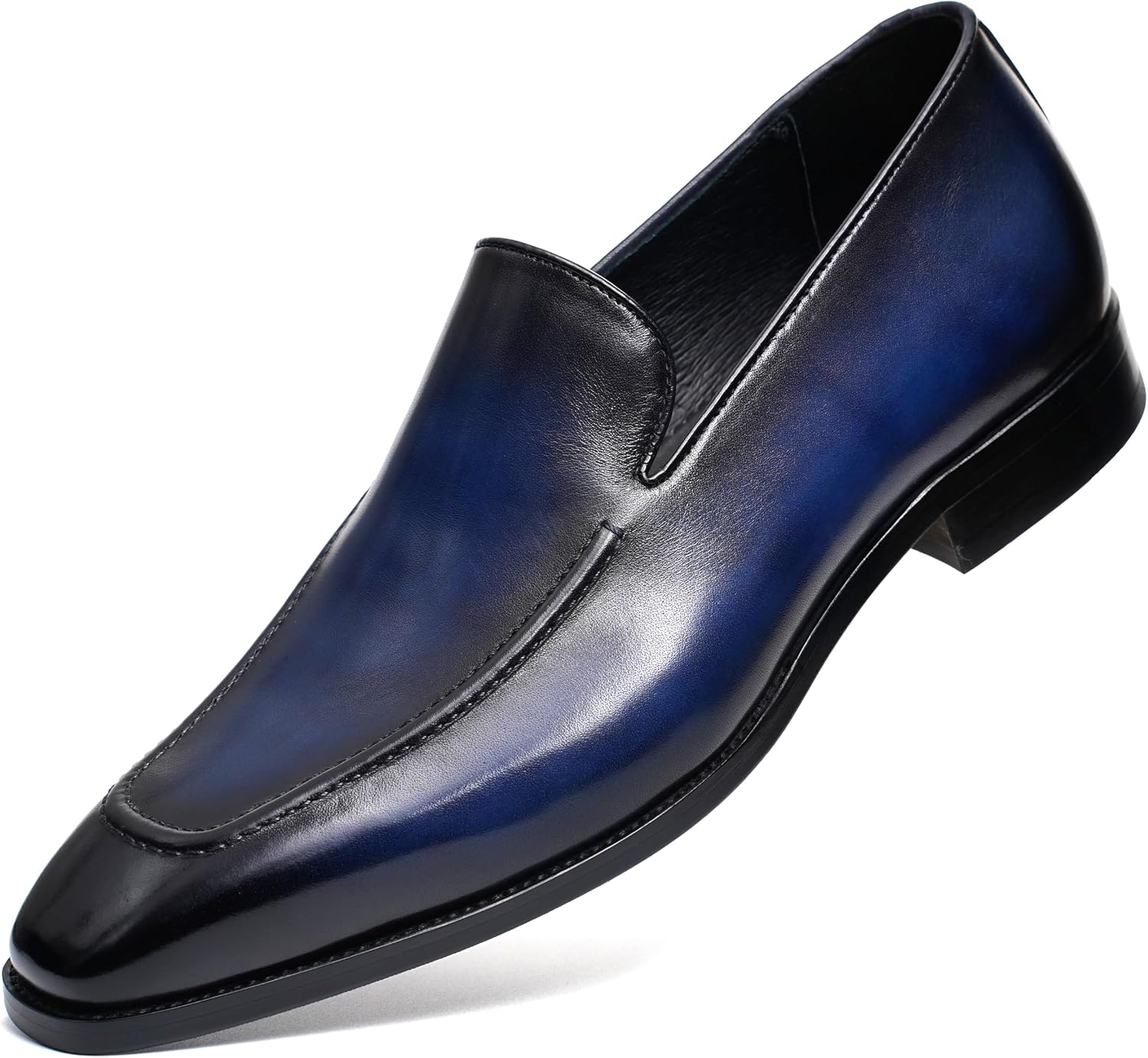 Mens Genuine Leather Slip-On Loafers Business Casual Horseshoe Heel Height-Enhancing Shoes Hand-Dyed with Non-Slip Rubber Sole