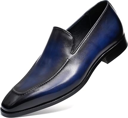 Mens Genuine Leather Slip-On Loafers Business Casual Horseshoe Heel Height-Enhancing Shoes Hand-Dyed with Non-Slip Rubber Sole