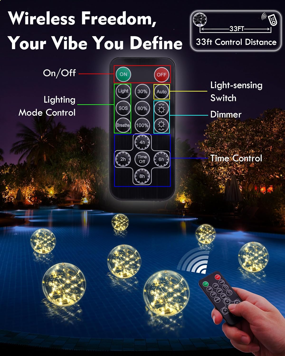 Solar Glow Balls, Floating Solar Powered Path Lights, Remote Controlled Inflatable Ball Lights Decorations, Warm White LED Lighted Swimming Pool Light for Christmas Halloween Decor-14'' 2Pack IP68