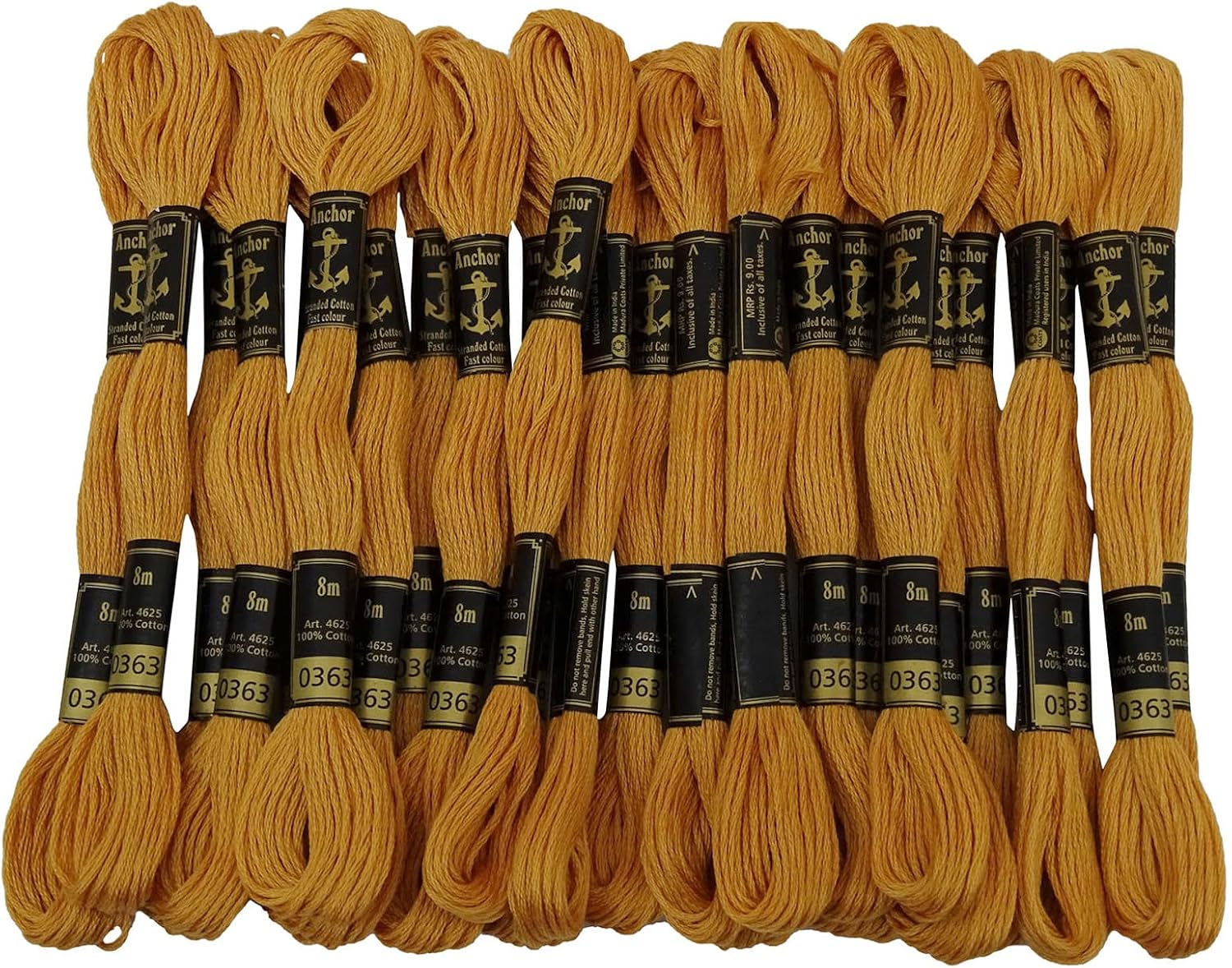 IBA Indianbeautifulart Anchor Cross Stitch Hand Embroidery Stranded Cotton Floss Thread 25 Skeins-Ocher Yellow