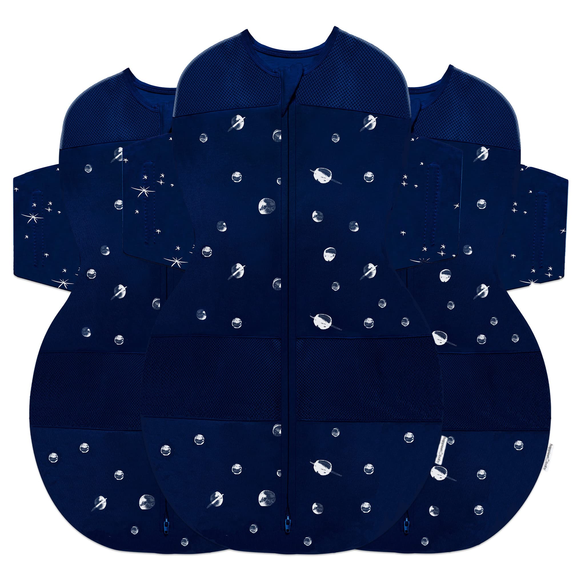 happiest baby SNOO Schlafsack – 100% Bio-Baumwolle Baby Wickeldecke – von Ärzten entworfen fördert gesunde Hüftentwicklung - 3er-Pack Regular Bundle (Planeten Nachtblau, S, M, L)