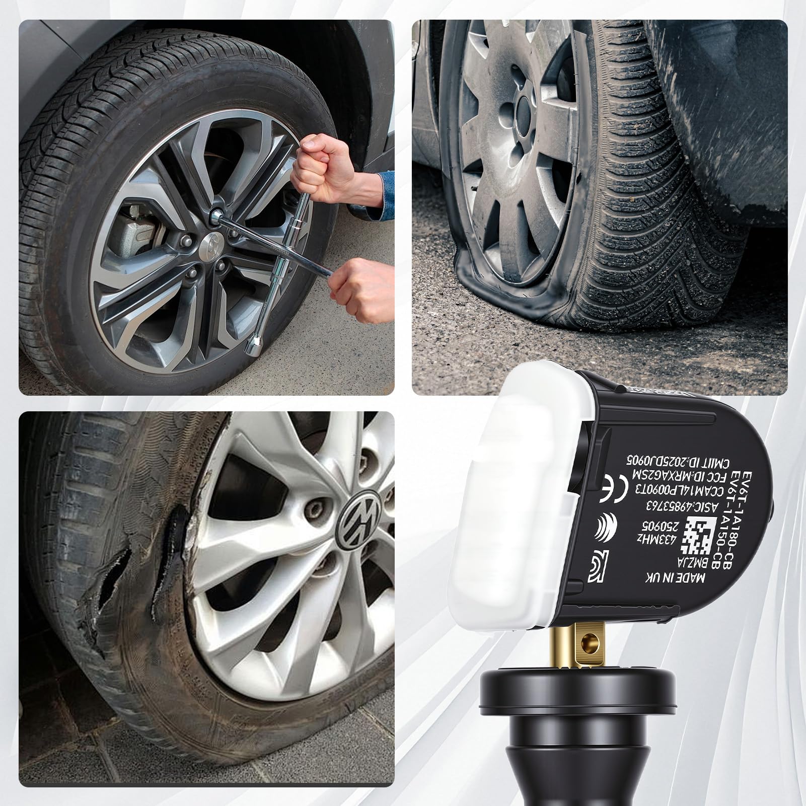 Capteur de Pression des Pneus 4Pcs, Capteur Tpms, Capteurs de Surveillance de la Pression des Pneus pour Ford B-Max C-Max Ecosport Focus KUGA Edge Escape